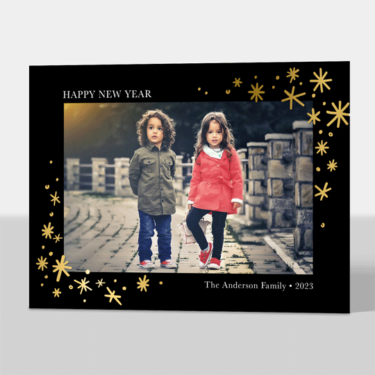 Bright Holiday Gold Foil Pressed Stars Flat Holiday Photo Cards